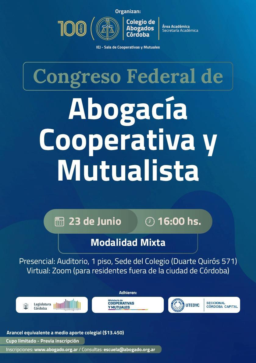 El Instituto de Derecho Cooperativo y Mutuario invita - Congreso Federal de Abogacía Cooperativa y Mutualista
